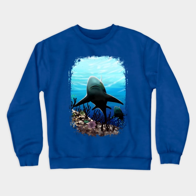 Great White Shark, from the Abyss of Soul Digital Painting Crewneck Sweatshirt by BluedarkArt